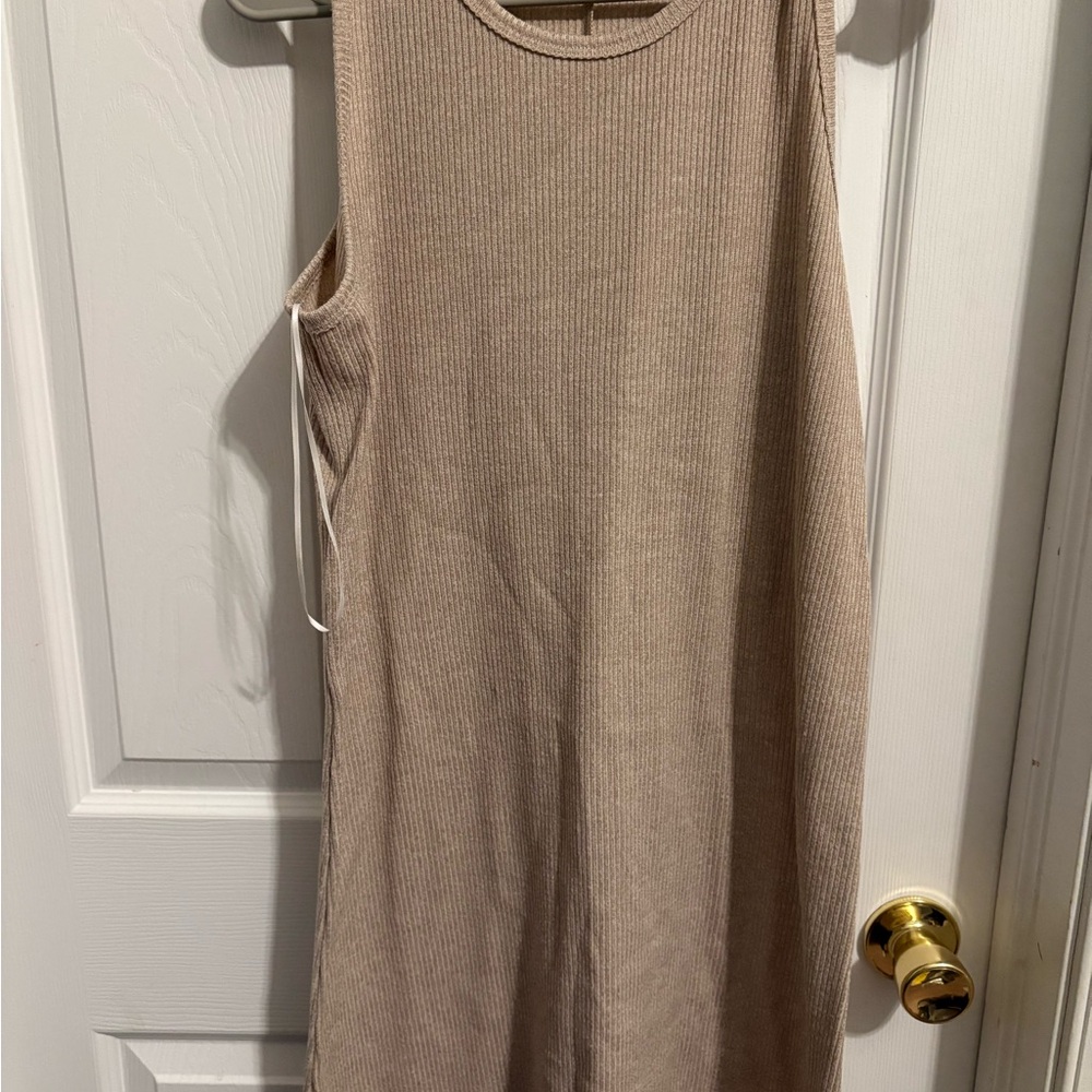 Nine West Ribbed Tan Sleeveless Dress